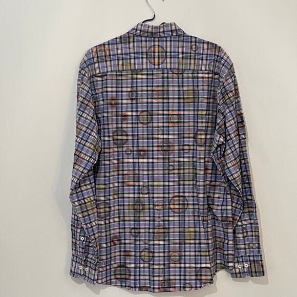 Bugatchi UOMO Button Down Dress Shirt Mens XL Purple Plaid w/ Circles Flip Cuff - Picture 6 of 10